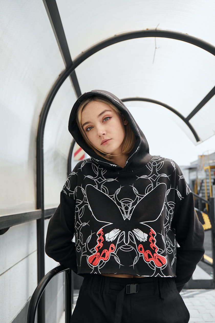 Papilio Maraho-Bio Cropped Hoodie - Black